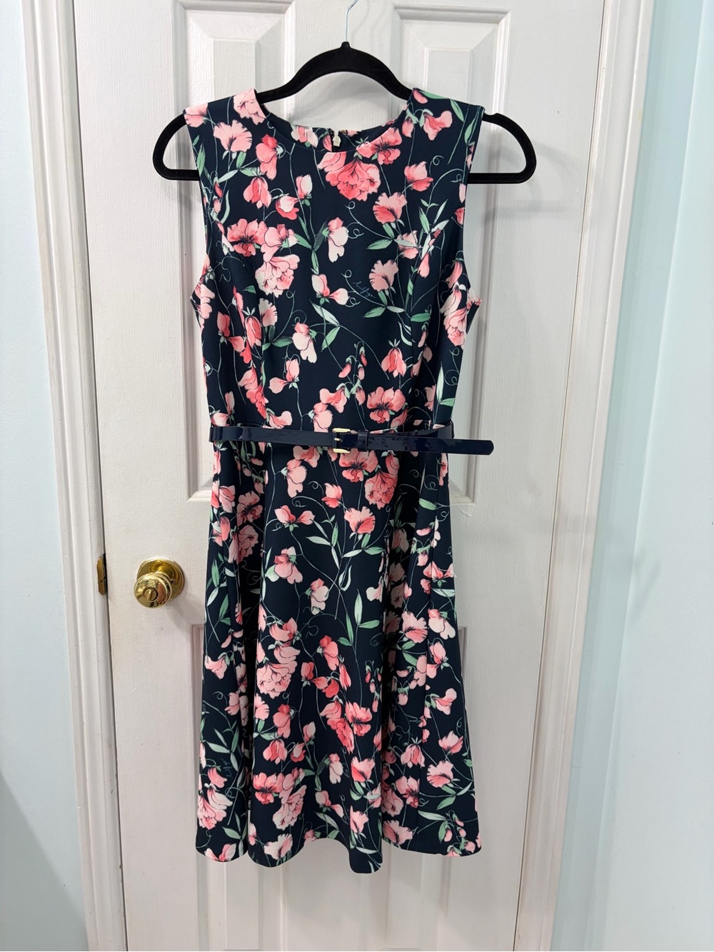 Tommy Hilfiger Navy Floral Belted Dress - Pink Floral